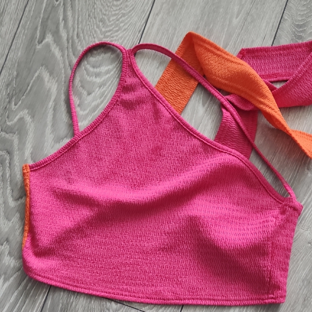 Pink and Orange Strappy Crop Top